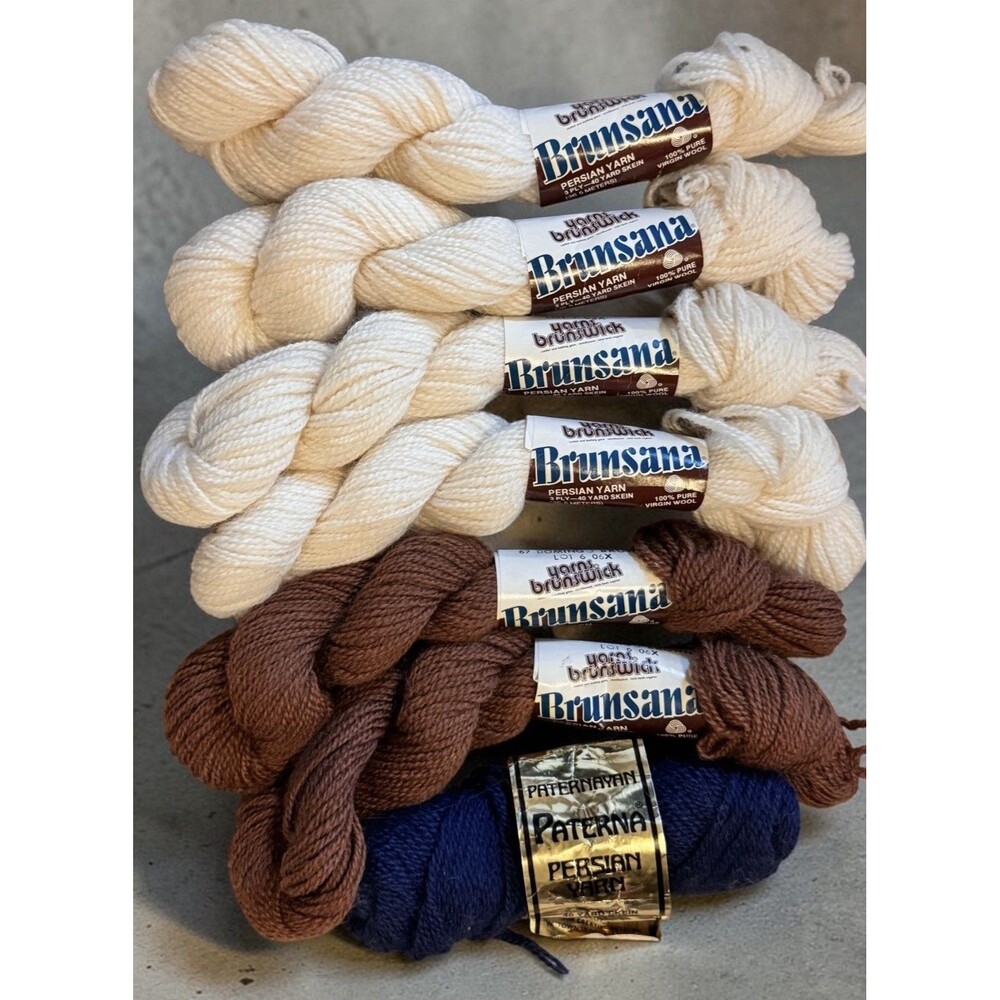 7 Mixed Brunsana Brunswick Persian Yarn 100% Wool 3Ply Skeins- Paterna persian